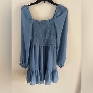 1. State Blue dress small with balloon sleeves fit in flare